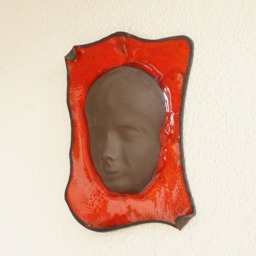 Red Glazed Ceramic Wall Mask 3D Clay Face Art - thumbnail 2