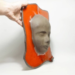 Red Glazed Ceramic Wall Mask 3D Clay Face Art - thumbnail 3