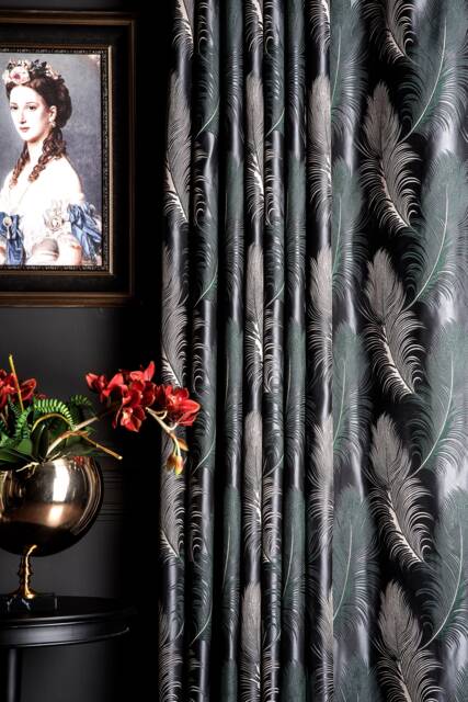 Luxury Leaf Patterned Curtains Green, Gray, Gold, Navy, Black - image 1