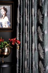 Luxury Leaf Patterned Curtains Green, Gray, Gold, Navy, Black