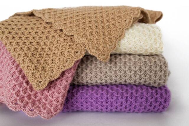 Alpaca Waffle Hand Knit Baby Blanket, Soft Wool Wrap, Newborn Gift With Crochet Edges - image 1