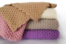Alpaca Waffle Hand Knit Baby Blanket, Soft Wool Wrap, Newborn Gift With Crochet Edges - thumbnail 1