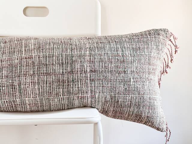 Handwoven Lumbar Pillow Cover Vintage Karen Batik, Hemp Fringes - 14x36 - image 1