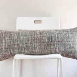 Handwoven Lumbar Pillow Cover Vintage Karen Batik, Hemp Fringes - 14x36 - thumbnail 2