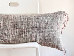 Handwoven Lumbar Pillow Cover Vintage Karen Batik, Hemp Fringes - 14x36 - thumbnail 1