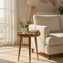 Handmade Mango Wood Side Table Scalloped Tray Top Magnolia Floral Resin Accent Bedstand - thumbnail 2