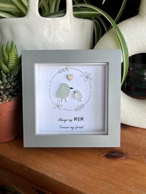 Always My Mum Forever Friend Birds Personalised Sea Glass Art. Made With Love, Bird Gift. Mother's Day Gift, Mum's Birthdays - image 1
