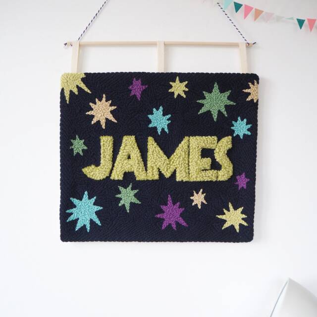 Handmade Star & Custom Nursery Wall Hanging, New Baby Present Or Naming Day Treat - image 1