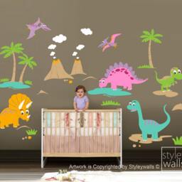 Dinosaurs Wall Decal, Dinos Huge Set, Baby Nursery Kids Playroom Vinyl Decal Decor, Sticker - thumbnail 3