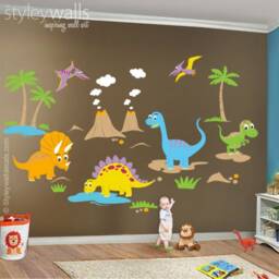 Dinosaurs Wall Decal, Dinos Huge Set, Baby Nursery Kids Playroom Vinyl Decal Decor, Sticker