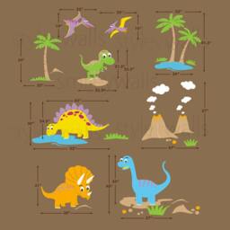 Dinosaurs Wall Decal, Dinos Huge Set, Baby Nursery Kids Playroom Vinyl Decal Decor, Sticker - thumbnail 4