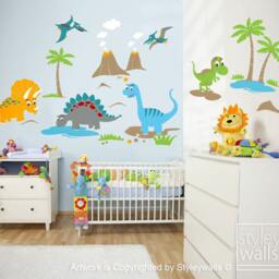 Dinosaurs Wall Decal, Dinos Huge Set, Baby Nursery Kids Playroom Vinyl Decal Decor, Sticker - thumbnail 2