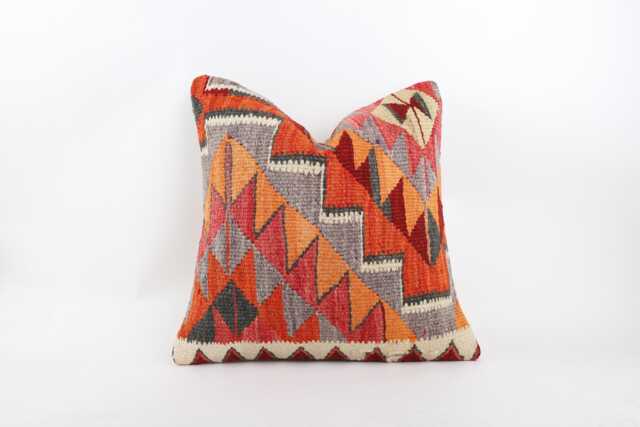 Vintage Kilim Pillow Cover, Handwoven Wool Bohemian Cushion - 20x20 - image 1