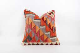 Vintage Kilim Pillow Cover, Handwoven Wool Bohemian Cushion - 20x20 - thumbnail 1