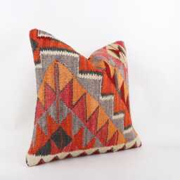 Vintage Kilim Pillow Cover, Handwoven Wool Bohemian Cushion - 20x20 - thumbnail 3