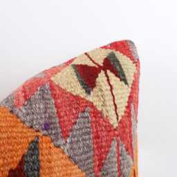 Vintage Kilim Pillow Cover, Handwoven Wool Bohemian Cushion - 20x20 - thumbnail 2