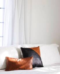 Genuine Leather Pillow Covers 12x20 20x20 - Black & Brandy Lifetime - thumbnail 1