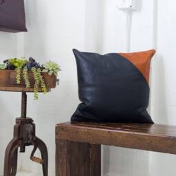 Genuine Leather Pillow Covers 12x20 20x20 - Black & Brandy Lifetime - thumbnail 2