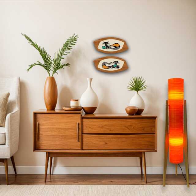 Orange Rocket Lamp Mid Century Modern Spun Fiberglass With Teak Legs - image 1