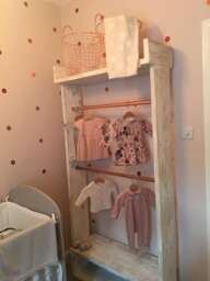 Whitewashed Nursery Clothes Rail Wardrobe With Shelves. Made To Measure From Pine Wood Copper Rail. Freestanding Industrial Design - thumbnail 1