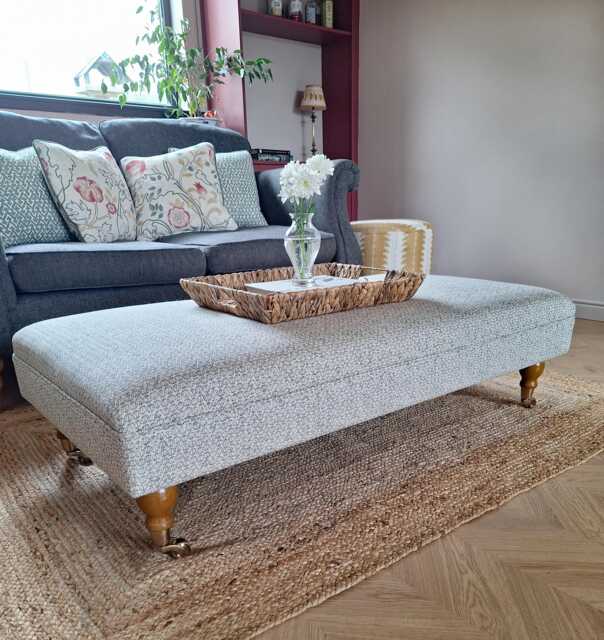 Ottoman Footstool - Custom Made Piped Edge With Castor Feet James Hare Fabric Upholstery - image 1