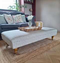 Ottoman Footstool - Custom Made Piped Edge With Castor Feet James Hare Fabric Upholstery