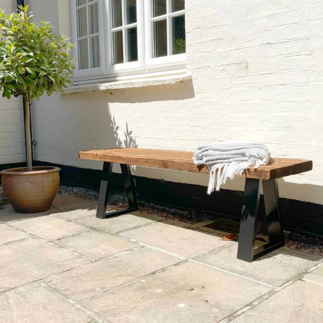 Garden Bench Handcrafted Using Sustainable Solid Wood - Trapezium Frame Ben Simpson Furniture - image 1