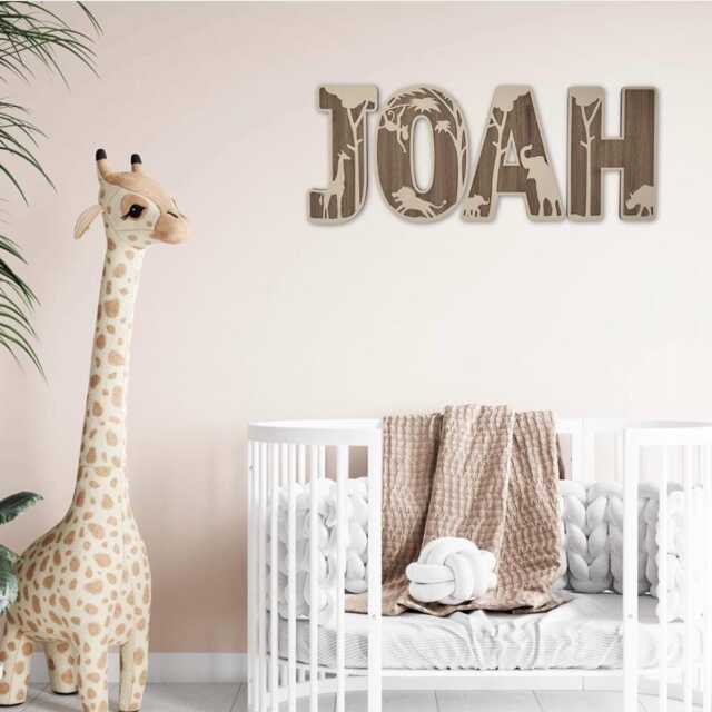 Wooden Safari Name Sign - Personalised Plaque Custom Decor Nursery Wall Art Jungle Theme Bedroom - image 1