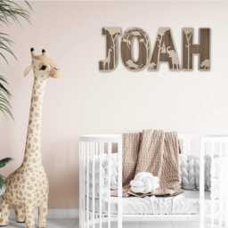 Wooden Safari Name Sign - Personalised Plaque Custom Decor Nursery Wall Art Jungle Theme Bedroom - thumbnail 1