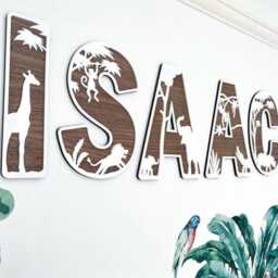 Wooden Safari Name Sign - Personalised Plaque Custom Decor Nursery Wall Art Jungle Theme Bedroom - thumbnail 2