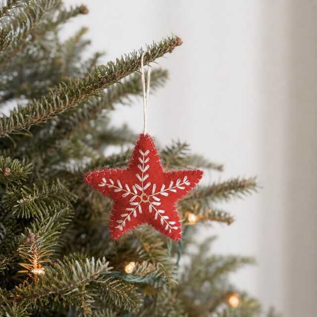 Felt Star Christmas Ornament With Snowflake Embroidery, Biodegradable Ornaments, Tree Decorations - image 1
