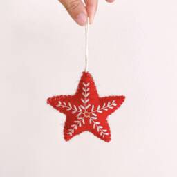 Felt Star Christmas Ornament With Snowflake Embroidery, Biodegradable Ornaments, Tree Decorations - thumbnail 2