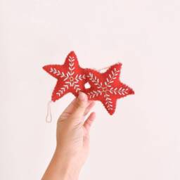 Felt Star Christmas Ornament With Snowflake Embroidery, Biodegradable Ornaments, Tree Decorations - thumbnail 4