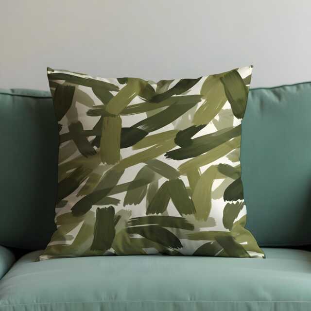 Olive Green Abstract Cushion Cover, Modern Brush Stroke Pillow Case, Minimalist Scandi Throw Case - image 1