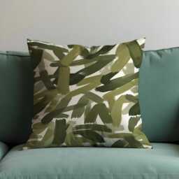 Olive Green Abstract Cushion Cover, Modern Brush Stroke Pillow Case, Minimalist Scandi Throw Case - thumbnail 1
