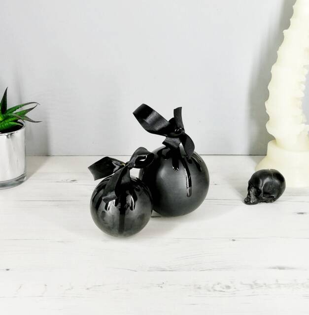 Christmas Baubles, Matte Black Skulls, Alternative Decoration, Gothic Skull, Xmas Bulb, Ceramic Tree Decor, Hand Painted, Weird Wonderful - image 1