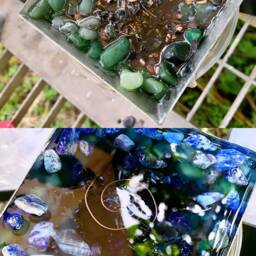 Green Adventurine Healing Orgone Pyramid Resesign Lapis Amethyst Shungite Tourmaline Quartz Handmade Sacred Geometry Flower Of Life Blue - thumbnail 4