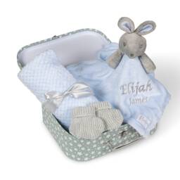 Personalised New Baby Boy Gifts Set Blue Bunny Hamper Shower Born Gift Basket Blanket Comforter Newborn - thumbnail 3