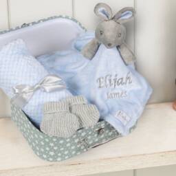 Personalised New Baby Boy Gifts Set Blue Bunny Hamper Shower Born Gift Basket Blanket Comforter Newborn - thumbnail 2