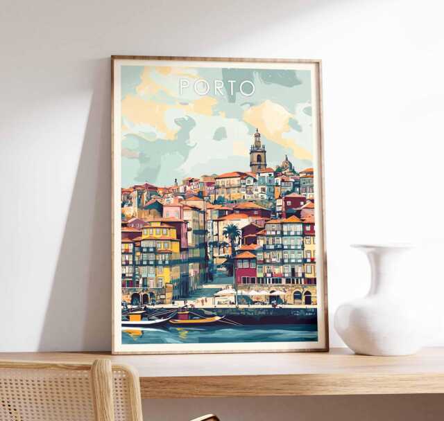 Porto Cityscape Poster Portugal Travel Art Print - image 1
