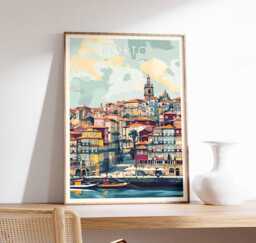 Porto Cityscape Poster Portugal Travel Art Print - thumbnail 1