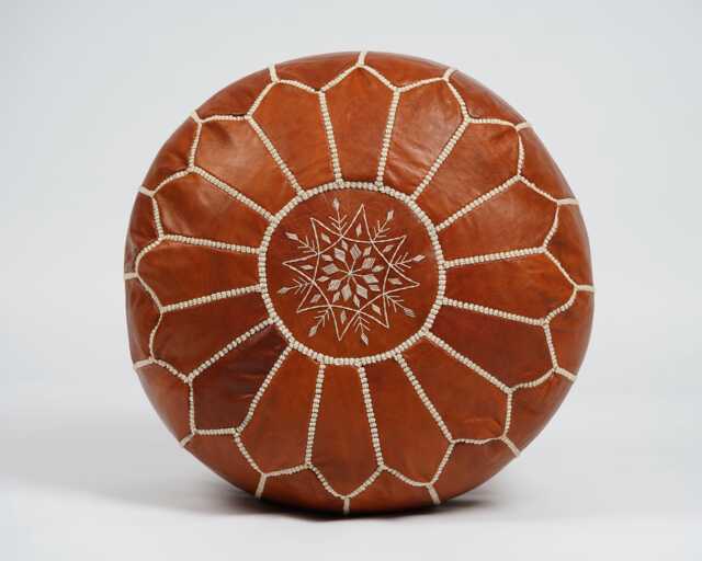 Next Day Delivery Prefilled Dark Brown Leather Moroccan Pouf Ottoman Odor-Free Footstool - image 1