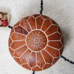 Next Day Delivery Prefilled Dark Brown Leather Moroccan Pouf Ottoman Odor-Free Footstool - thumbnail 2