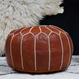 Next Day Delivery Prefilled Dark Brown Leather Moroccan Pouf Ottoman Odor-Free Footstool - thumbnail 3