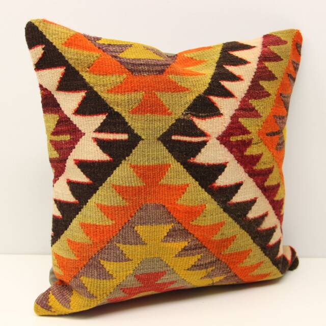Handmade Kilim Pillow Cover, 16x16, Boho Home Decor - image 1