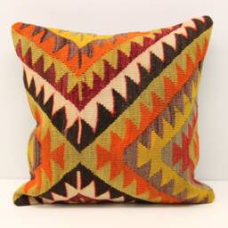 Handmade Kilim Pillow Cover, 16x16, Boho Home Decor - thumbnail 2