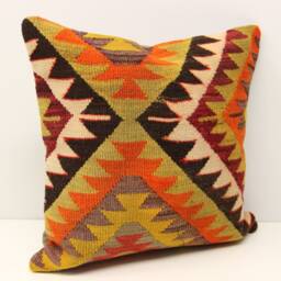 Handmade Kilim Pillow Cover, 16x16, Boho Home Decor - thumbnail 1