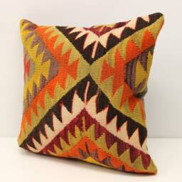 Handmade Kilim Pillow Cover, 16x16, Boho Home Decor - thumbnail 3