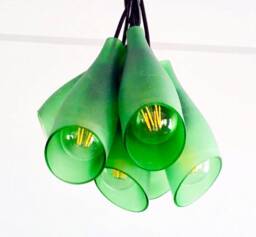 Frosted Green Light Fixture - Chandelier Ceiling Lamp Made From Wine Bottles For Home, Bar & Kitchen