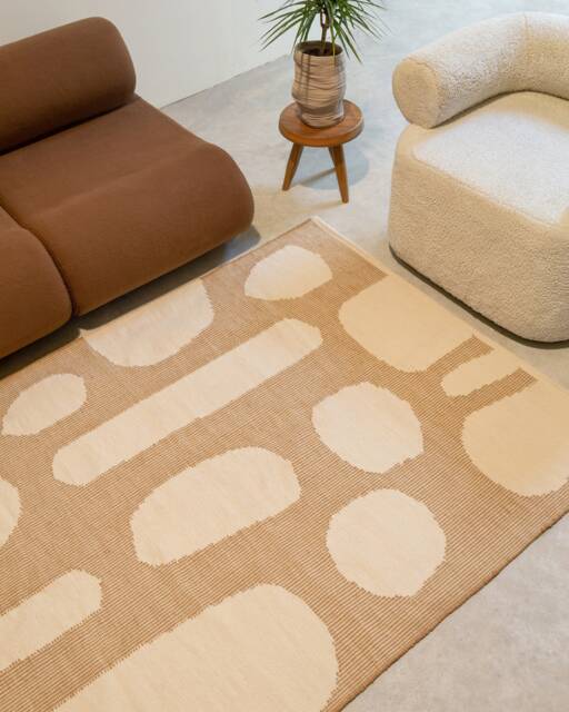Abstract Rug Living Room - Wool Kilim Southwestern Light Brown Flatwoven Cute Rugs Aesthetic Decor 8x10 - image 1